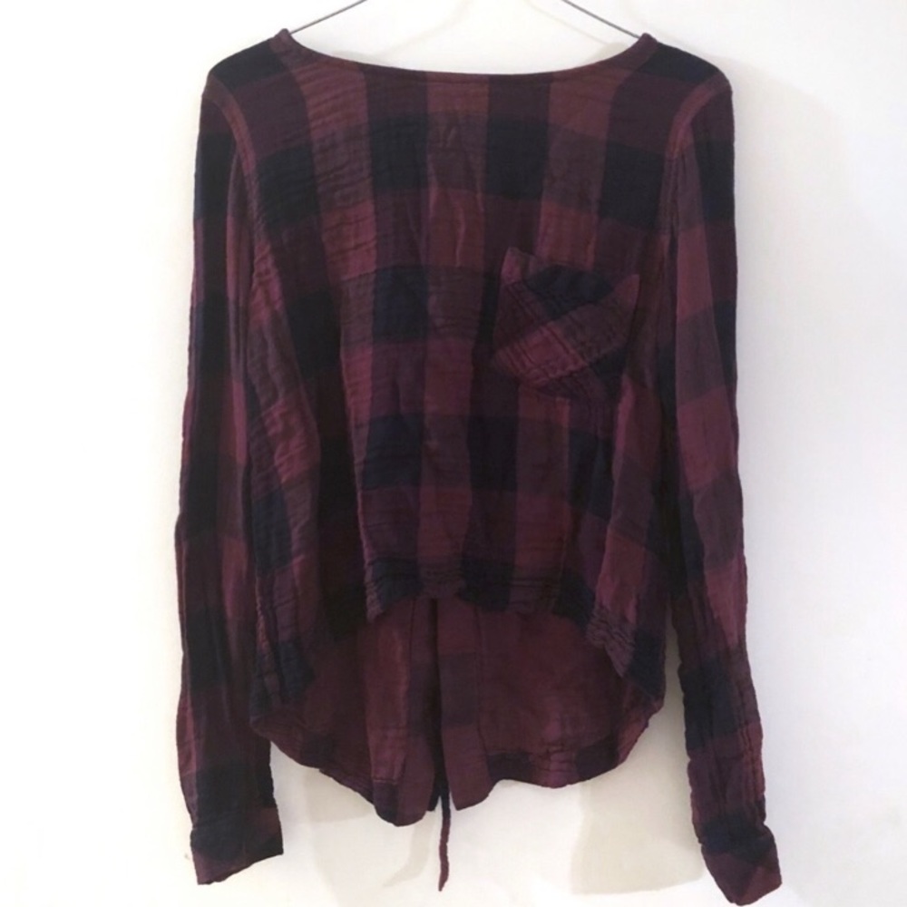 cloth & stone Lace Up Burgundy Navy Flannel Top